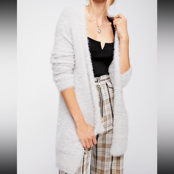 FREE PEOPLE Gray Faux Fur Cardigan XS - Picture 1 of 4